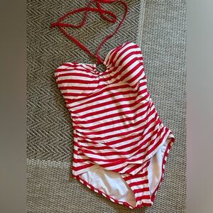 Michael Kors Red and White Striped One-Piece Swimsuit